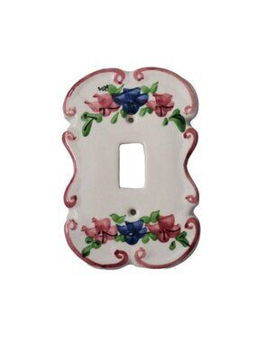 Vintage Switch Wall Plate Pottery by Levine Scrolled Edges Flowers Single Toggle